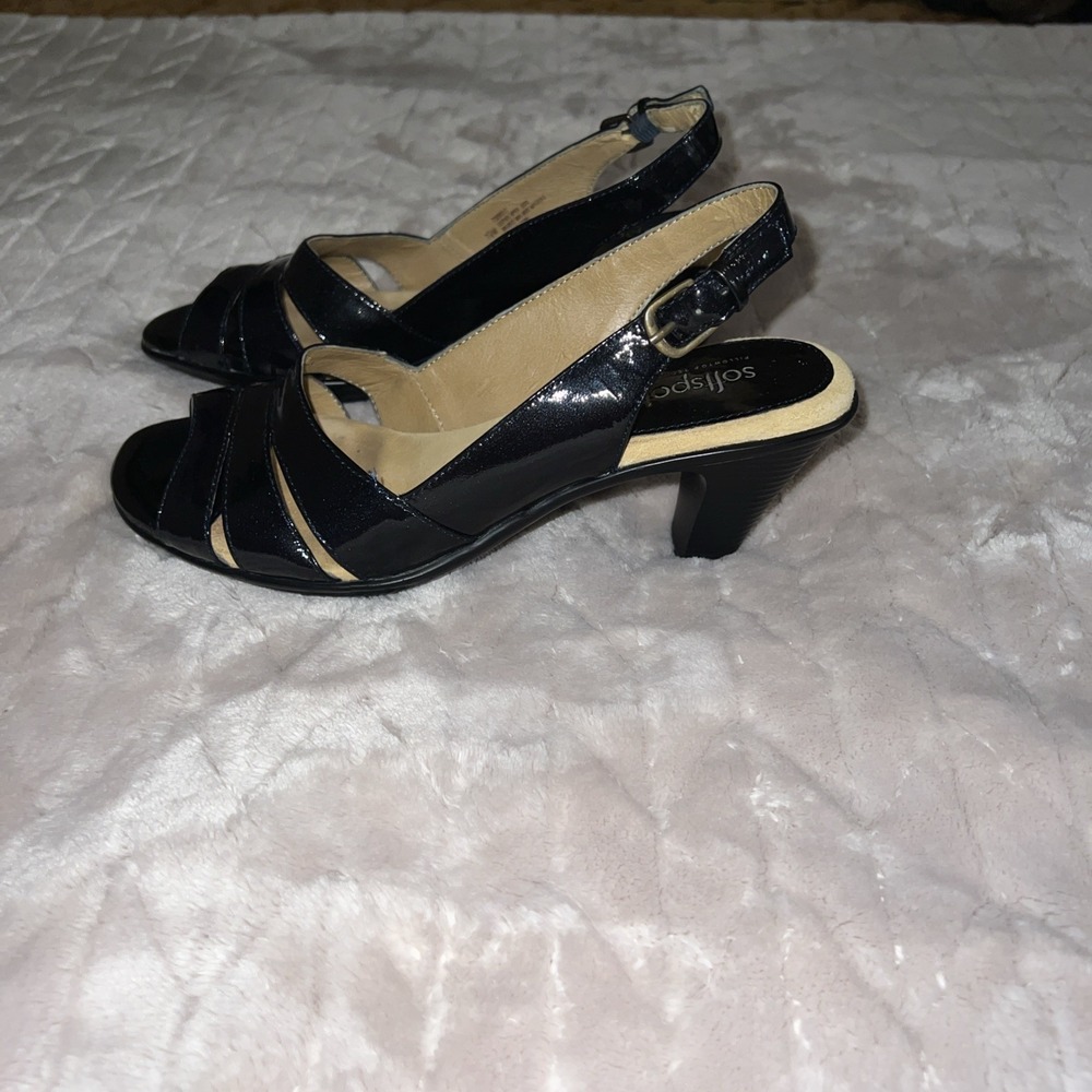 Softspots Dress Shoes Womens Size 7.5M Black Patent Slingback Heels Pillowtop